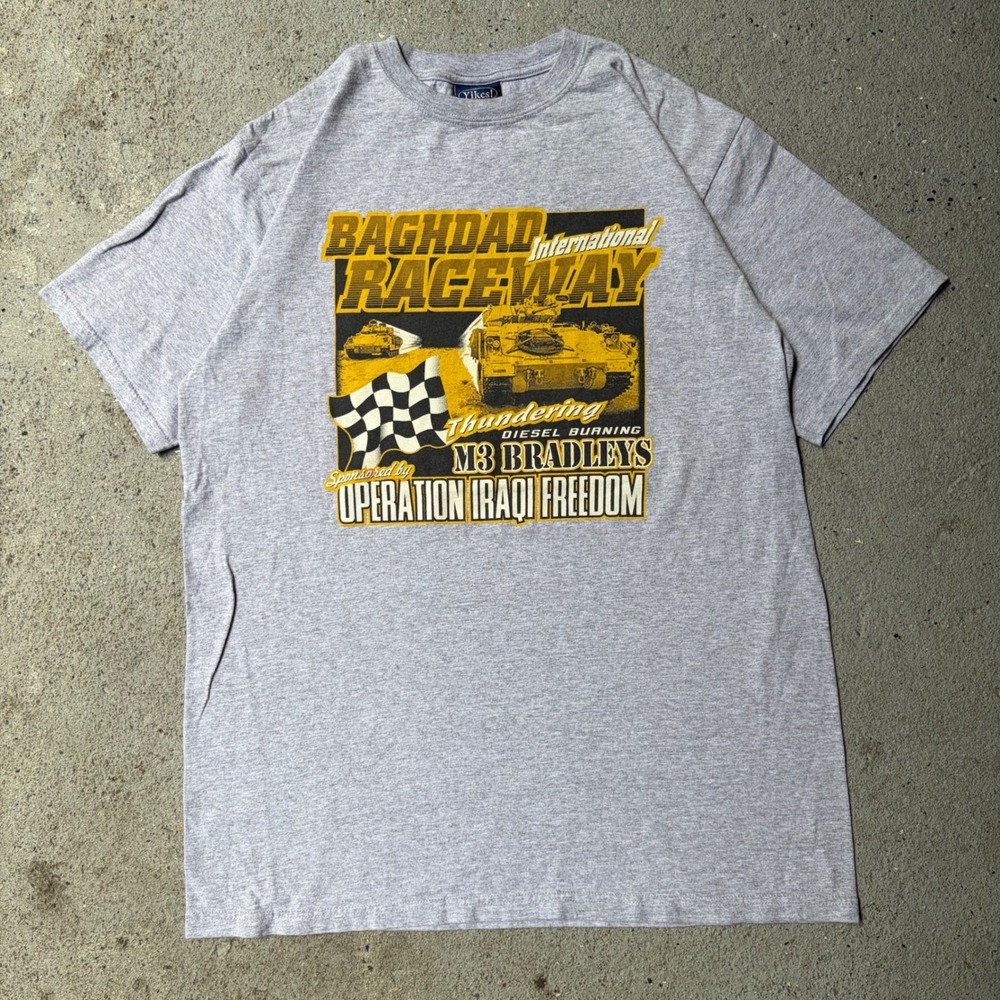 Vintage Yikes Baghdad Raceway M3 Bradleys Operation Iraqi Freedom Shirt L